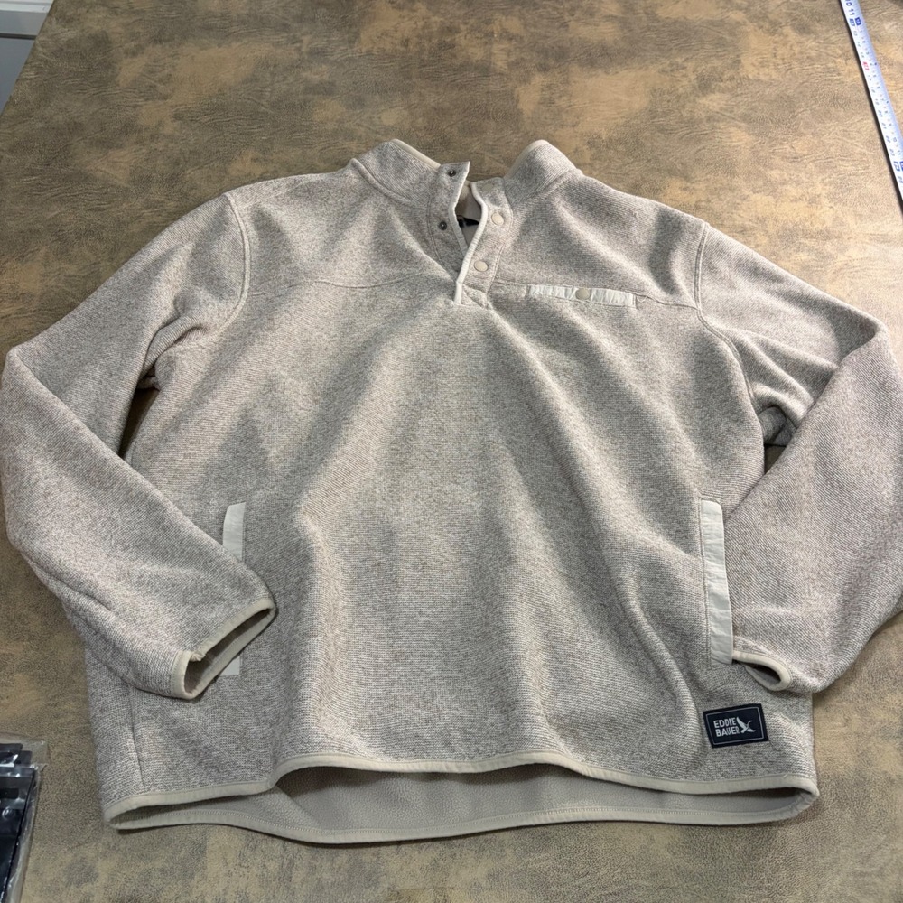 Eddie Bauer Fleece Pullover Mens XXL Oatmeal Marled Quarter Snap EB006411